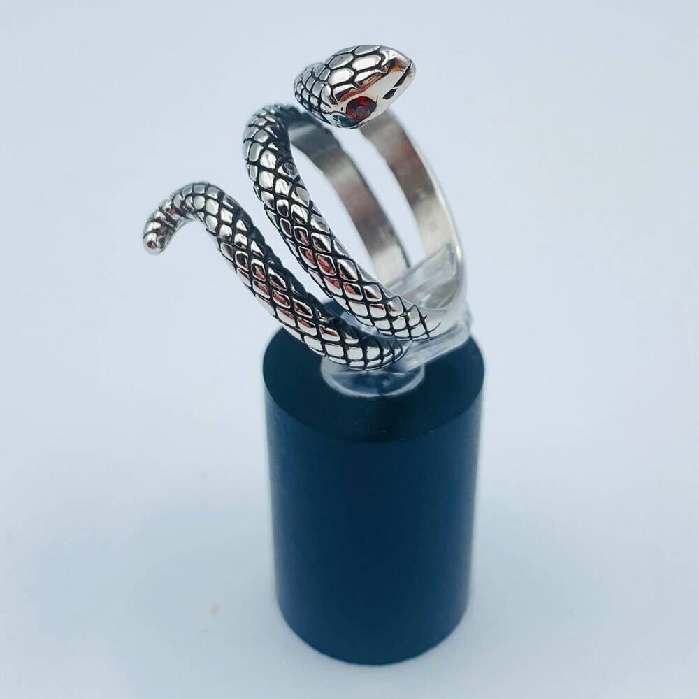 Snake Stainless Steel Ring With Red CZ Eyes